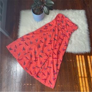 NWOT free people Coral Strapless Dress with Bird Print